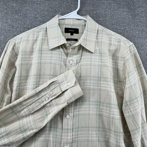 Vince Shirt Men Size Small Beige Plaid Long Sleeve Linen Blend Casual